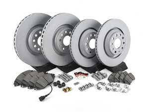 ES#4138703 - 1K0615601AKT21 - Front And Rear Brake Service Kit (340x30/310x22) - Z Coated Zimmermann Rotors and Brembo ceramic pads - Only the essentials to perform a brake service - Assembled By ECS - Volkswagen