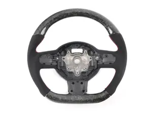 ECS MINI Cooper Flat Bottom Forged Carbon Fiber Steering Wheel ( Forged Carbon/Alcantara/Red Stitching) NO Red Center Stripe- Gen 2