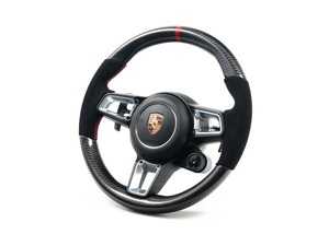 ES#4685493 - I127.ARR - Porsche Carbon Fiber Steering Wheel - Alcantara / Red Stitch / Red Stripe - Fits 991.2/718/95B.2/971.1 only - Rennline - Porsche