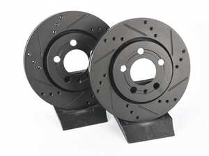 ES#4668194 - 8N0615601B-XS - Rear V5 Drilled & Slotted Brake Rotors - Set (256x22) - Precision manufactured for consistent stopping power during high performance driving. Featuring a matte black zinc coating for corrosion protection. - ECS - Audi Volkswagen