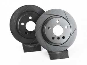 ES#4668460 - 34216799367-S - Rear V5 Slotted Brake Rotors - Set (280x10) - Precision manufactured for consistent stopping power during high performance driving. Featuring a matte black zinc coating for corrosion protection. - ECS - BMW MINI