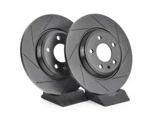 ES#4668208 - 8K0615601M-S - Rear V5 Slotted Brake Rotors - Set (300x12) - Precision manufactured for consistent stopping power during high performance driving. Featuring a matte black zinc coating for corrosion protection. - ECS - Audi
