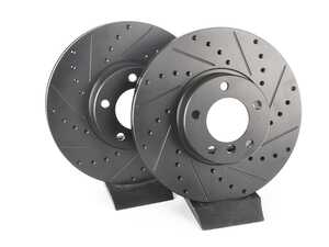 ES#4669142 - 34116767059-XS - Front V5 Drilled & Slotted Brake Rotors - Set (324x30) - Precision manufactured for consistent stopping power during high performance driving. Featuring a matte black zinc coating for corrosion protection. - ECS - BMW