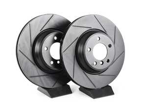 ES#4669127 - 34116855000-S - Front V5 Slotted Brake Rotors - Set (348x30) - Precision manufactured for consistent stopping power during high performance driving. Featuring a matte black zinc coating for corrosion protection. - ECS - BMW