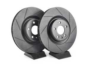 ES#4668213 - 8K0615301M-S - Front V5 Slotted Brake Rotors - Set (345x30) - Precision manufactured for consistent stopping power during high performance driving. Featuring a matte black zinc coating for corrosion protection. - ECS - Audi