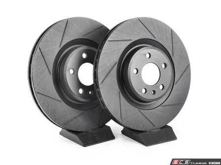 ES#4668213 - 8K0615301M-S - Front V5 Slotted Brake Rotors - Set (345x30) - Precision manufactured for consistent stopping power during high performance driving. Featuring a matte black zinc coating for corrosion protection. - ECS - Audi