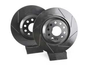 ES#4668303 - 5Q0615601E-S - Rear V5 Slotted Brake Rotors - Set (310x22) - Precision manufactured for consistent stopping power during high performance driving. Featuring a matte black zinc coating for corrosion protection. - ECS - Audi Volkswagen