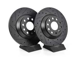 ES#4668388 - 3Q0615601A-XS - Rear V5 Drilled & Slotted Brake Rotors - Set (300x12) - Precision manufactured for consistent stopping power during high performance driving. Featuring a matte black zinc coating for corrosion protection. - ECS - Audi Volkswagen