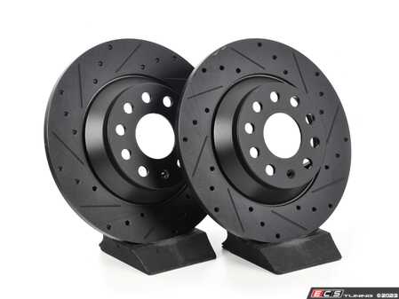 ES#4668388 - 3Q0615601A-XS - Rear V5 Drilled & Slotted Brake Rotors - Set (300x12) - Precision manufactured for consistent stopping power during high performance driving. Featuring a matte black zinc coating for corrosion protection. - ECS - Audi Volkswagen