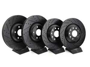 ES#3536983 - 025997ECS0384KT - Front & Rear Drilled/Slotted ECS V5 Brake Rotor Kit (340x30/310x22) - Precision manufactured for consistent stopping power during high performance driving. Featuring a matte black zinc coating for corrosion protection. - ECS - Audi Volkswagen