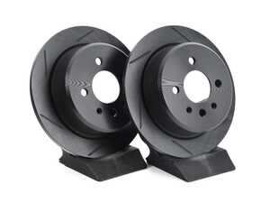 ES#4669044 - 34216755408-S - Rear V5 Slotted Brake Rotors - Set (258x10) - Precision manufactured for consistent stopping power during high performance driving. Featuring a matte black zinc coating for corrosion protection. - ECS - BMW