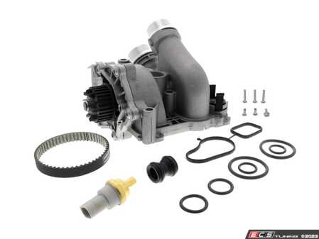 ES#4690225 - 06H121026DSKIT2 - Upgraded Aluminum Water Pump Kit - Includes a new water pump, belt, aluminum thermostat/housing, temperature sensor, union piece & hardware. - Vemo - Audi Volkswagen