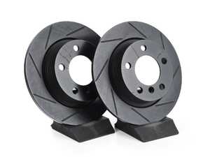 ES#4668451 - 34219811539-S - Rear V5 Slotted Brake Rotors - Set (280x10) - Precision manufactured for consistent stopping power during high performance driving. Featuring a matte black zinc coating for corrosion protection - ECS - MINI