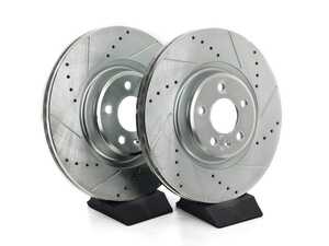 ES#3989429 - EBR1210XPR - Evolution Front Cross Drilled & Slotted Brake Rotors - Pair (345x30) - Upgrade to a zinc plated slotted / cross-drilled rotor for improved braking - Power Stop - Audi