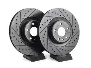 ES#4668212 - 8K0615301M-XS - Front V5 Dimpled & Slotted Brake Rotors - Set (345x30) - Precision manufactured for consistent stopping power during high performance driving. Featuring a matte black zinc coating for corrosion protection. - ECS - Audi