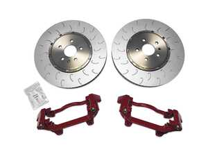 ES#4691258 - 034-301-1012-RED - 2-Piece Floating Front Brake Rotor Upgrade - Red Carriers (375x34) - Reduces rotational weight by 1.3lb on each corner over the factory 27.3lb rotors, and increases rotor diameter from 357mm to 375mm! - 034Motorsport - Audi Volkswagen