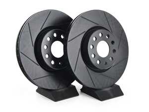 ES#4668312 - 5Q0615301F-S - Front V5 Slotted Brake Rotors - Set (312x25) - Precision manufactured for consistent stopping power during high performance driving. Featuring a matte black zinc coating for corrosion protection. - ECS - Audi Volkswagen