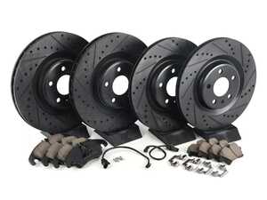 ES#4030883 - 025997ECS0622KT1 - Performance Front & Rear Brake Service Kit - Featuring ECS V5 Drilled/Dimpled & Slotted rotors and ECS DD23 Daily Driver ceramic pads - Assembled By ECS - Audi