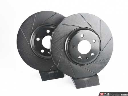 ES#4668217 - 8K0615301A-S - Front V5 Slotted Brake Rotors - Set (320x30) - Precision manufactured for consistent stopping power during high performance driving. Featuring a matte black zinc coating for corrosion protection. - ECS - Audi