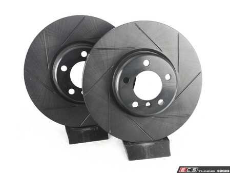 ES#4669216 - 34106797602-S - Front V5 Slotted Brake Rotors - Set (340x30) - Precision manufactured for consistent stopping power during high performance driving. Featuring a matte black zinc coating for corrosion protection. - ECS - BMW