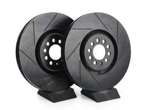 ES#4668202 - 8N0615301B-S - Front V5 Slotted Brake Rotors - Set (334x32) - Precision manufactured for consistent stopping power during high performance driving. Featuring a matte black zinc coating for corrosion protection. - ECS - Audi Volkswagen
