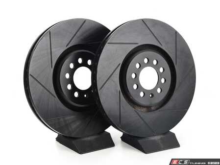 ES#4668202 - 8N0615301B-S - Front V5 Slotted Brake Rotors - Set (334x32) - Precision manufactured for consistent stopping power during high performance driving. Featuring a matte black zinc coating for corrosion protection. - ECS - Audi Volkswagen