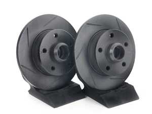 ES#4668395 - 357615601B-S - Rear V5 Slotted Brake Rotors - Set (226x10) - Precision manufactured for consistent stopping power during high performance driving. Featuring a matte black zinc coating for corrosion protection. - ECS - Volkswagen