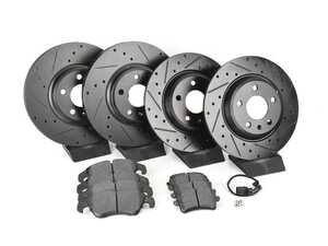 ES#3537732 - 025997ECS0611KT - Performance Front & Rear Brake Service Kit - Featuring ECS V5 Cross Drilled & Slotted rotors and ECS EP24 Enthusiast Performance pads - Assembled By ECS - Audi