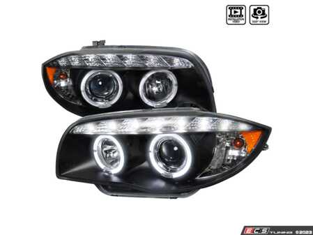 ES#3021235 - 2LHPE8708JMTM - HALO PROJECTOR HEADLIGHT CHROME HOUSING - LED light strip & Standard turn signal lights - Matte Black Housing/Clear Lens - Spec-D Tuning - BMW