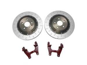 ES#4714763 - 034-301-2012-RED - 2-Piece Floating Rear Brake Rotor Upgrade - Red Carriers (355x22) - Reduces rotational weight by 1.5lb on each corner over the factory 15lb rotors, and increases rotor diameter from 310mm to 355mm! - 034Motorsport - Audi Volkswagen