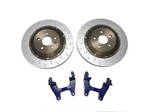 ES#4690530 - 034-301-2012-BLU - 2-Piece Floating Rear Brake Rotor Upgrade - Blue Carriers (355x22) - Reduces rotational weight by 1.5lb on each corner over the factory 15lb rotors, and increases rotor diameter from 310mm to 355mm! - 034Motorsport - Audi Volkswagen