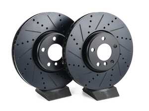 ES#4669088 - 34116898729-XS - Front V5 Drilled & Slotted Brake Rotors - Set (348x36) - Precision manufactured for consistent stopping power during high performance driving. Featuring a matte black zinc coating for corrosion protection. - ECS - BMW