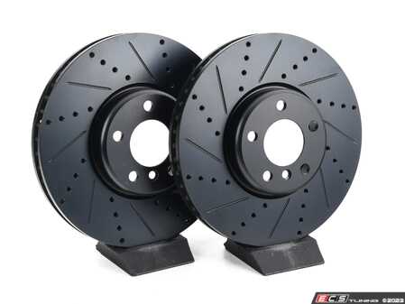 ES#4669088 - 34116898729-XS - Front V5 Drilled & Slotted Brake Rotors - Set (348x36) - Precision manufactured for consistent stopping power during high performance driving. Featuring a matte black zinc coating for corrosion protection. - ECS - BMW