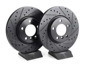 ES#4668591 - 34119811538-XS - Front V5 Drilled & Slotted Brake Rotors - Set (307x24) - Precision manufactured for consistent stopping power during high performance driving. Featuring a matte black zinc coating for corrosion protection. - ECS - MINI