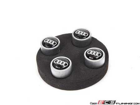 ES#2132939 - ZAW071215 - Audi Rings Valve Stem Caps - Carbon Fiber - Set Of Four - Carbon Fiber/Silver aluminum valve stem caps featuring the Audi Rings logo - Genuine Volkswagen Audi - Audi