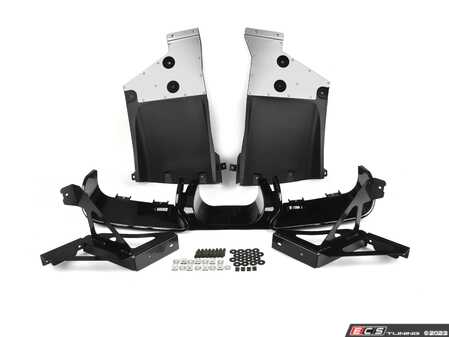ES#4619984 - 51747330558GB - JCW GP2 Rear Center Diffuser Retrofit Kit - Gloss Black Bumper Diffuser - For installing on vehicles with rear JCW Aerodynamic bumper, does not include 6 gray main mounting bolts ES16788, but includes other install hardware. ONLY at ECS Tuning! - ECS - MINI