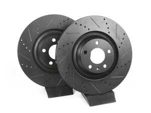 ES#4668358 - 4F0615301G-XS - Front V5 Drilled & Slotted Brake Rotors - Set (347x30) - Precision manufactured for consistent stopping power during high performance driving. Featuring a matte black zinc coating for corrosion protection. - ECS - Audi