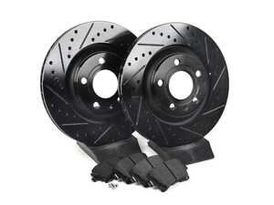 ES#3537674 - 025997ECS0575KT - Performance Rear Brake Service Kit - Featuring ECS V5 Drilled & Slotted rotors and ECS EP24 Enthusiast Performance pads - Assembled By ECS - Audi