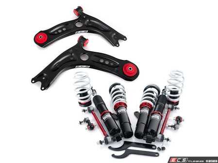 ES#4751547 - 003929LEBKT -  MK7/MK8/8V Adjustable Damping Coilover System & Pre-Assembled Front Control Arms With Polyurethane Bushings - Features 32 way adjustable damping, variable length, zinc-coated shock bodies and performance sway bar end links - Enthusiast Bundles - Audi Volkswagen