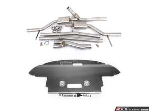 ES#4751095 - 016837LA01EBKT - B6 A4 1.8T Cat Back Exhaust System & Street Shield Aluminum Skid Plate Kit - Enhance the sounds of your A4 and keep it protected with an ECS Tuning Street Shield - Enthusiast Bundles - Audi