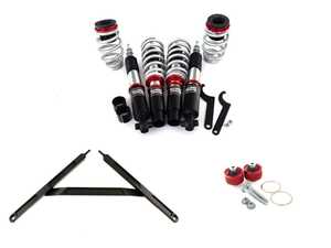 ES#4751642 - 000745LA01EBKT - B9 A4/A5/S4/S5 Quattro Adjustable Damping Coilovers & Billet Aluminum Front Strut Brace and Thrust Arm Monoball Upgrade Kit  - Features 32 way adjustable damping, variable length and zinc-coated shock bodies and provides additional support to the strut towers for flex reduction to enhance your driving experience while eliminate deflection caused by stock rubber bushings! - Enthusiast Bundles - Audi