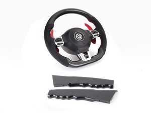 ES#4732892 - 001457la0101dbKT - 1 - LEAVE SD - MK6 GTI DSG Carbon Fiber Steering Wheel - Perforated Leather With Red Stitching - With FREE Master LED Interior Lighting Kit & ECS Billet Aluminum Parking Brake Handle - 2x2 twill carbon fiber weave with perforated leather grips and red stitching make for a beautiful and functional replacement wheel! - Doorbusters - Volkswagen