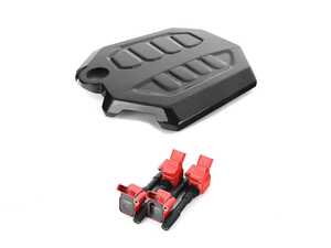 ES#4751643 - 000509LA02EBKT - MK8 GTI/R & 8Y A3/S3 Carbon Fiber Engine Cover & Set of Four Red ECS Performance Ignition Coils - Add a flash of style and elegance under your hood with an ECS Tuning Carbon Fiber Engine Cover and Red Performance Ignition Coils - Enthusiast Bundles - Audi Volkswagen
