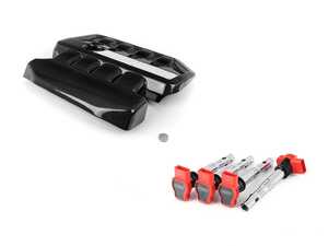 ES#4732901 - 005243ecs01dbKT - Carbon Fiber Engine Cover - With ECS Red Performance Ignition Coils - Add a flash of style and elegance under your hood with an ECS Tuning Carbon Fiber Engine Cover and Red ECS Performance Ignition Coils - Doorbusters - Volkswagen
