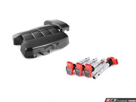 ES#4732905 - 016308ecs010dbKT - Carbon Fiber Engine Cover Kit With Performance Ignition Coil Kit - Add a flash of style and elegance under your hood with an ECS Tuning Carbon Fiber Engine Cover and Red ECS Performance Ignition Coils - Doorbusters - Audi Volkswagen
