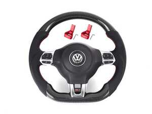 ES#4732913 - 001457LA0102DBK1 - 1 - LEAVE SD - MK6 GLI Manual Carbon Fiber Steering Wheel - Perforated Leather With Red Stitching - With FREE MK6 Jetta GLI Master LED Interior Lighting Kit & Billet Seat Release Handle Kit - Red Anodized - Pair - 2x2 twill carbon fiber weave with perforated leather grips and red stitching make for a beautiful and functional replacement wheel! - Doorbusters - Volkswagen