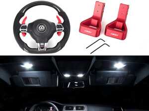 ES#4732911 - 001457LA0101DBK1 - 1 - LEAVE SD - MK6 GLI DSG Carbon Fiber Steering Wheel - Perforated Leather With Red Stitching - With FREE MK6 Jetta GLI Master LED Interior Lighting Kit & Billet Seat Release Handle Kit - Red Anodized - Pair - 2x2 twill carbon fiber weave with perforated leather grips and red stitching make for a beautiful and functional replacement wheel! - Doorbusters - Volkswagen