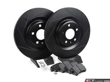 ES#3538305 - 025997ECS0641KT - Performance Rear Brake Service Kit - Featuring ECS V5 Slotted rotors and ECS EP24 Enthusiast Performance pads - Assembled By ECS - Audi