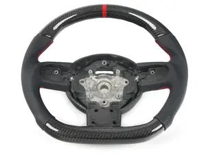 Flat Bottom Carbon Fiber Steering Wheel (Carbon/Perforated Leather/Red Stitching/Red Center Stripe) - Gen 2