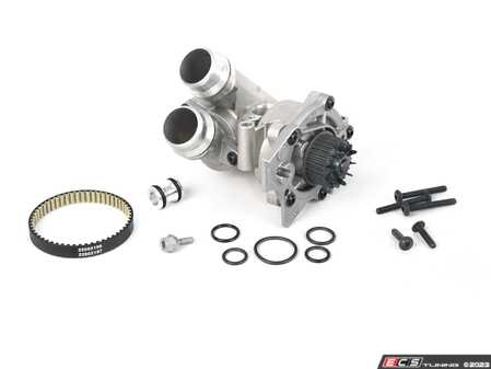 ES#3663665 - 06h121026ddktKT4 - Upgraded Aluminum Water Pump Kit - Includes a new water pump, belt, aluminum thermostat/housing, temperature sensor, aluminum union piece & hardware. - Assembled By ECS - Audi Volkswagen